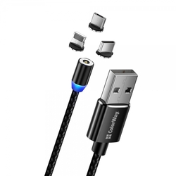 ColorWay nabíjecí kabel 3v1 USB - Lightning, microUSB a USB-C 1m, magnetický
