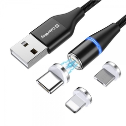 ColorWay kabel 3v1 USB - Lightning, microUSB a USB-C 1m, QC, magnetický