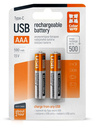 ColorWay nabíjecí baterie AAA 590mAh/ USB-C/ 1.5V/ 2ks v balení