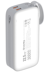 ColorWay powerbanka 30 000mAh, 1x USB QC3.0/ USB-C/ Lightning/ 22,5W/ Bílá