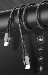 ColorWay USB-C na USB-C kabel 2m (PD 65W), šedý