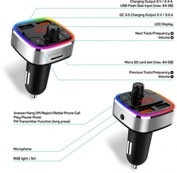 Connect IT CarRGB Bluetooth transmitter, 2xUSB+MicroSD, stříbrný