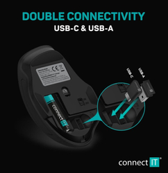 Connect IT Dual SmartSwitch bezdrátová myš, USB-A + C, šedá