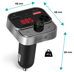 CONNECT IT InCarz Bezdrátový FM transmitter, 2x USB-A + 1x USB-C, ANTRACITOVÝ