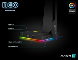 CONNECT IT NEO Stand-It RGB stojánek na sluchátka + USB hub