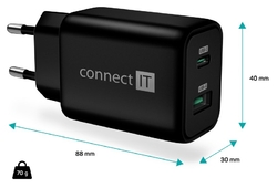 CONNECT IT Wanderer2 GaN nabíjecí adaptér 1×USB-C + 1xUSB-A, 33W PD, černá