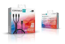 CONNECT IT Wirez 3in1 2x USB-C & 1x Lightning, 12 W, 1,2 m, ČERNÝ