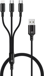 CONNECT IT Wirez 3in1 2x USB-C & 1x Lightning, 12 W, 1,2 m, ČERNÝ