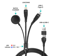 CONNECT IT Wirez 6in1 1x USB-C 1x Lightning 1x Watch charger 1,25 m ČERNÝ