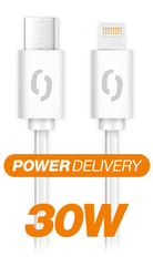 Datový kabel ALIGATOR POWER 30W, USB-C/Lightning 3A, 0,5m bílý