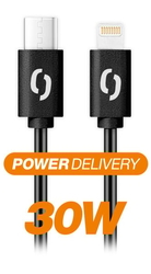 Datový kabel ALIGATOR POWER 30W, USB-C/Lightning 3A, 0,5m černý