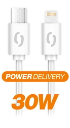 Datový kabel ALIGATOR POWER 30W, USB-C/Lightning 3A, 2,5m bílý