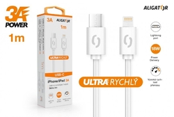 Datový kabel ALIGATOR POWER 3A, USB-C/Lightning, 1m bílý