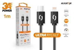 Datový kabel ALIGATOR POWER 3A, USB-C/Lightning, 1m černý