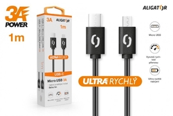 Datový kabel ALIGATOR POWER 3A, USB-C/micro USB 1m černý