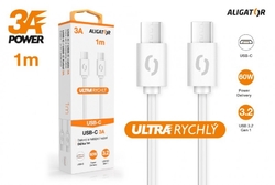 Datový kabel ALIGATOR POWER 3A, USB-C/USB-C, 1m bílý