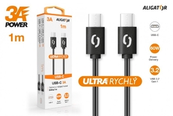 Datový kabel ALIGATOR POWER 3A, USB-C/USB-C, 1m černý