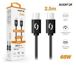 Datový kabel ALIGATOR POWER 65W, USB-C/USB-C 3A, 2,5m černý