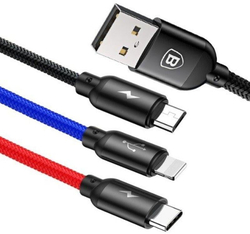 Datový kabel Baseus 3v1 USB/microUSB, Lightning, USB-C 1,2m 3,5A černý