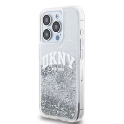 DKNY Liquid Glitter Arch Logo Zadní Kryt pro iPhone 15 Pro Transparent