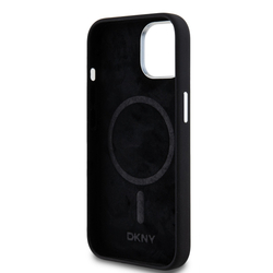 DKNY Liquid Silicone Silver Metal Logo Magsafe Zadní Kryt pro iPhone 15 Black