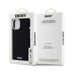 DKNY Liquid Silicone Silver Metal Logo Magsafe Zadní Kryt pro iPhone 15 Black