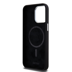 DKNY Liquid Silicone Silver Metal Logo Magsafe Zadní Kryt pro iPhone 15 Pro Max Black