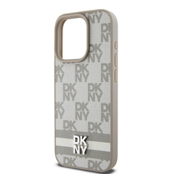 DKNY PU Leather Checkered Pattern and Stripe Zadní Kryt pro iPhone 12/12 Pro Beige