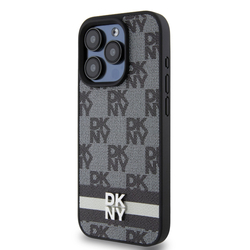 DKNY PU Leather Checkered Pattern and Stripe Zadní Kryt pro iPhone 12/12 Pro Black