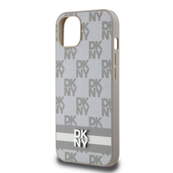 DKNY PU Leather Checkered Pattern and Stripe Zadní Kryt pro iPhone 13 Beige