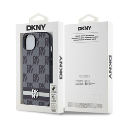 DKNY PU Leather Checkered Pattern and Stripe Zadní Kryt pro iPhone 13 Black