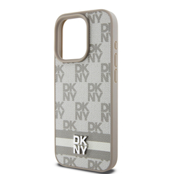 DKNY PU Leather Checkered Pattern and Stripe Zadní Kryt pro iPhone 13 Pro Beige