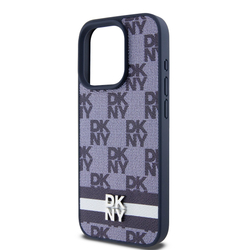 DKNY PU Leather Checkered Pattern and Stripe Zadní Kryt pro iPhone 15 Pro Max Blue