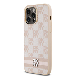 DKNY PU Leather Checkered Pattern and Stripe Zadní Kryt pro iPhone 15 Pro Max Pink