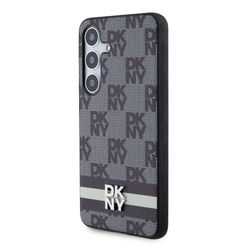 DKNY PU Leather Checkered Pattern and Stripe Zadní Kryt pro Samsung Galaxy S24+ Black