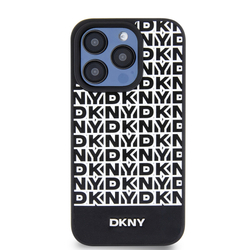 DKNY PU Leather Repeat Pattern Bottom Stripe MagSafe Zadní Kryt pro iPhone 13 Pro Max Black