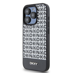 DKNY PU Leather Repeat Pattern Bottom Stripe MagSafe Zadní Kryt pro iPhone 13 Pro Max Black