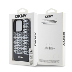 DKNY PU Leather Repeat Pattern Bottom Stripe MagSafe Zadní Kryt pro iPhone 13 Pro Max Black