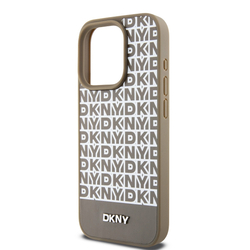 DKNY PU Leather Repeat Pattern Bottom Stripe MagSafe Zadní Kryt pro iPhone 13 Pro Max Brown