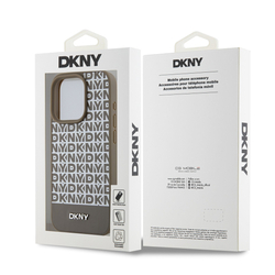 DKNY PU Leather Repeat Pattern Bottom Stripe MagSafe Zadní Kryt pro iPhone 13 Pro Max Brown