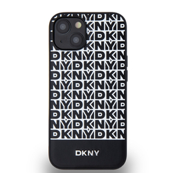 DKNY PU Leather Repeat Pattern Bottom Stripe MagSafe Zadní Kryt pro iPhone 14 Black