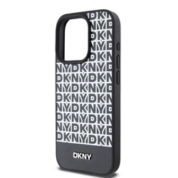 DKNY PU Leather Repeat Pattern Bottom Stripe MagSafe Zadní Kryt pro iPhone 14 Pro Black