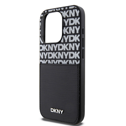 DKNY PU Leather Repeat Pattern Card Pocket Zadní Kryt pro iPhone 14 Pro Black