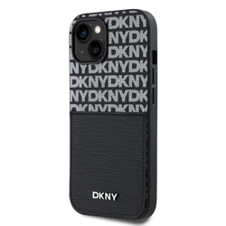 DKNY PU Leather Repeat Pattern Card Pocket Zadní Kryt pro iPhone 15 Black