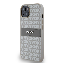 DKNY PU Leather Repeat Pattern Tonal Stripe Zadní Kryt pro iPhone 14 Beige