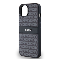 DKNY PU Leather Repeat Pattern Tonal Stripe Zadní Kryt pro iPhone 14 Black