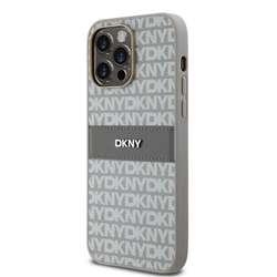 DKNY PU Leather Repeat Pattern Tonal Stripe Zadní Kryt pro iPhone 14 Pro Beige