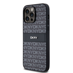 DKNY PU Leather Repeat Pattern Tonal Stripe Zadní Kryt pro iPhone 14 Pro Black