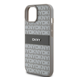 DKNY PU Leather Repeat Pattern Tonal Stripe Zadní Kryt pro iPhone 15 Beige