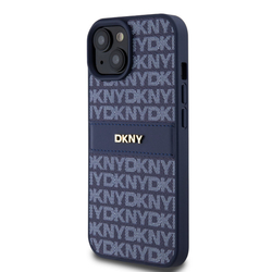 DKNY PU Leather Repeat Pattern Tonal Stripe Zadní Kryt pro iPhone 15 Blue